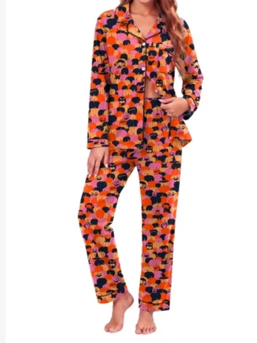 BEAUTY SLEEP SOCIAL NWT 2pc pumpkin pajama top and bottoms -small